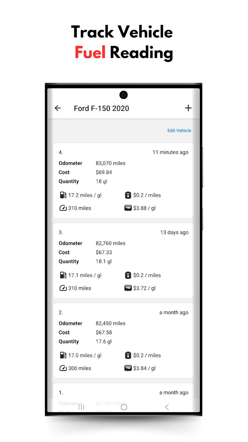 Fuel expense tracker app screenshot