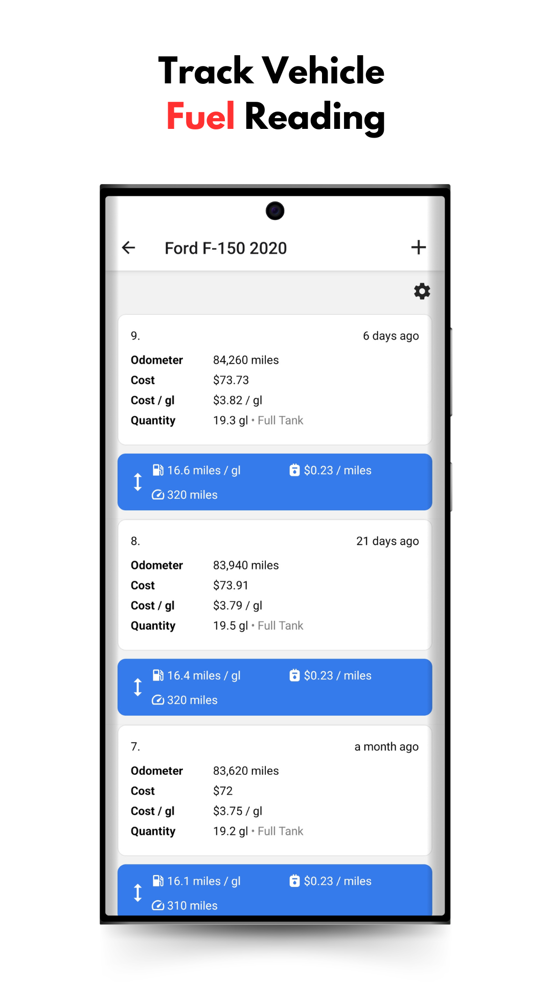 MPG calculator and fuel expense report for cars and bikes
